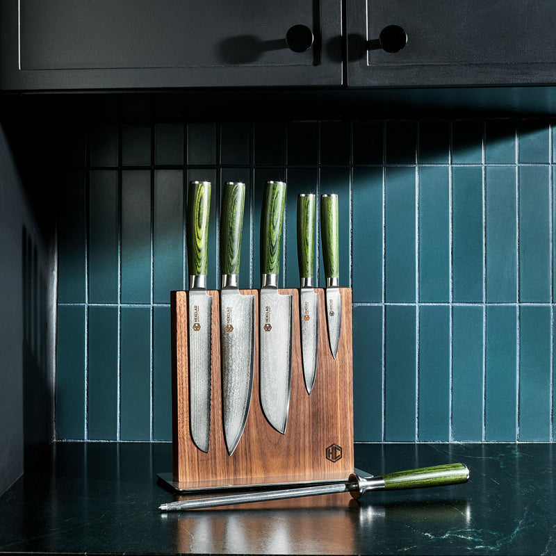 Damascus Steel Knife Set, 7-pc (Green) - Image 4